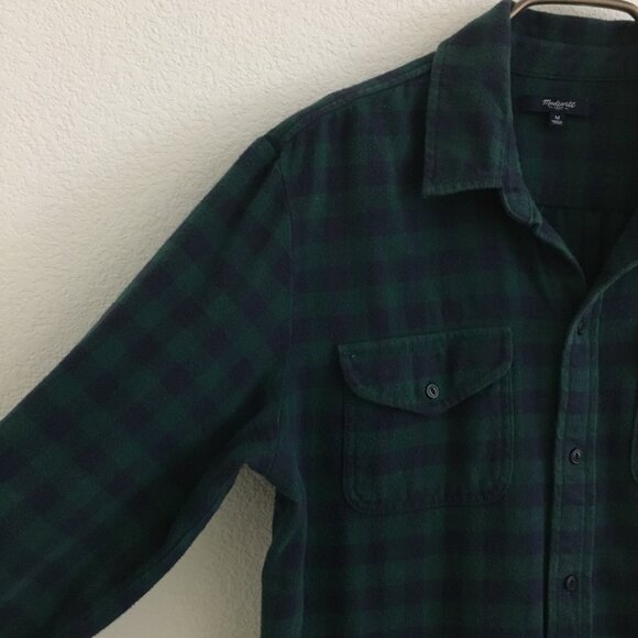 Madewell Womens-M Flannel Cargo Workshirt Plaid Button Down Shirt Blue/Green - Picture 6 of 16